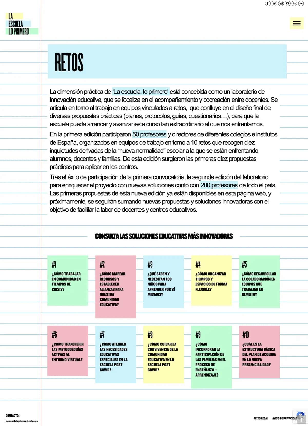 página web de la escuela lo primero de fundación cotec escuela21